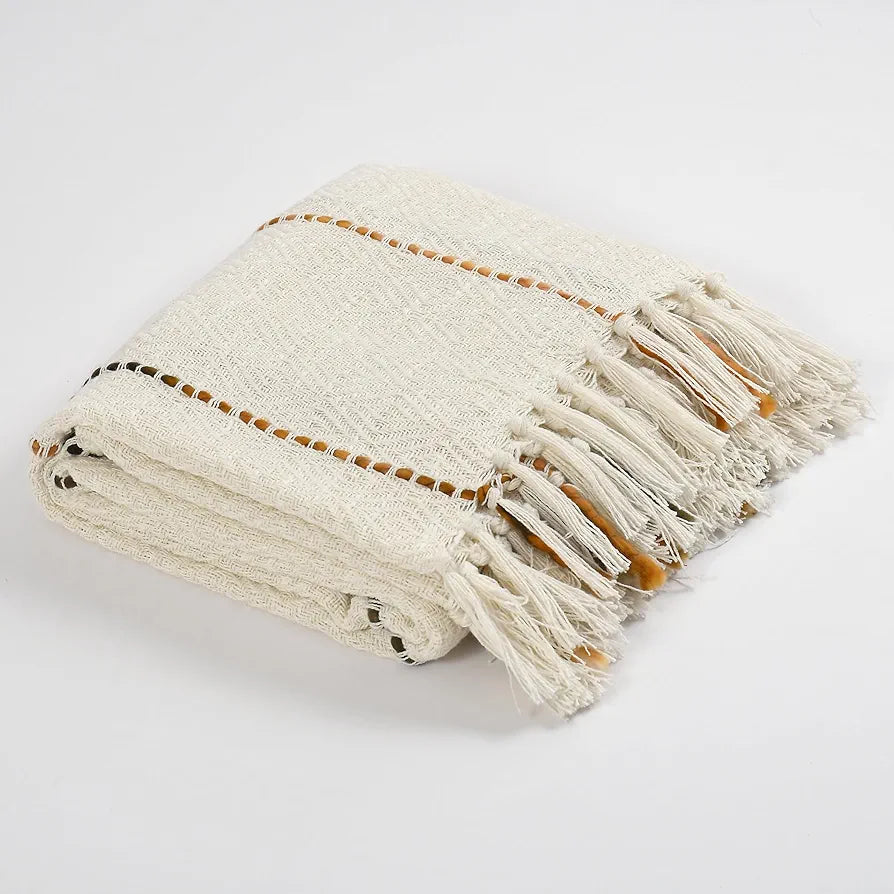 Sashaa World Natural Multi Grid Patterned Handwoven Cotton Throw Colour Natural/Multi