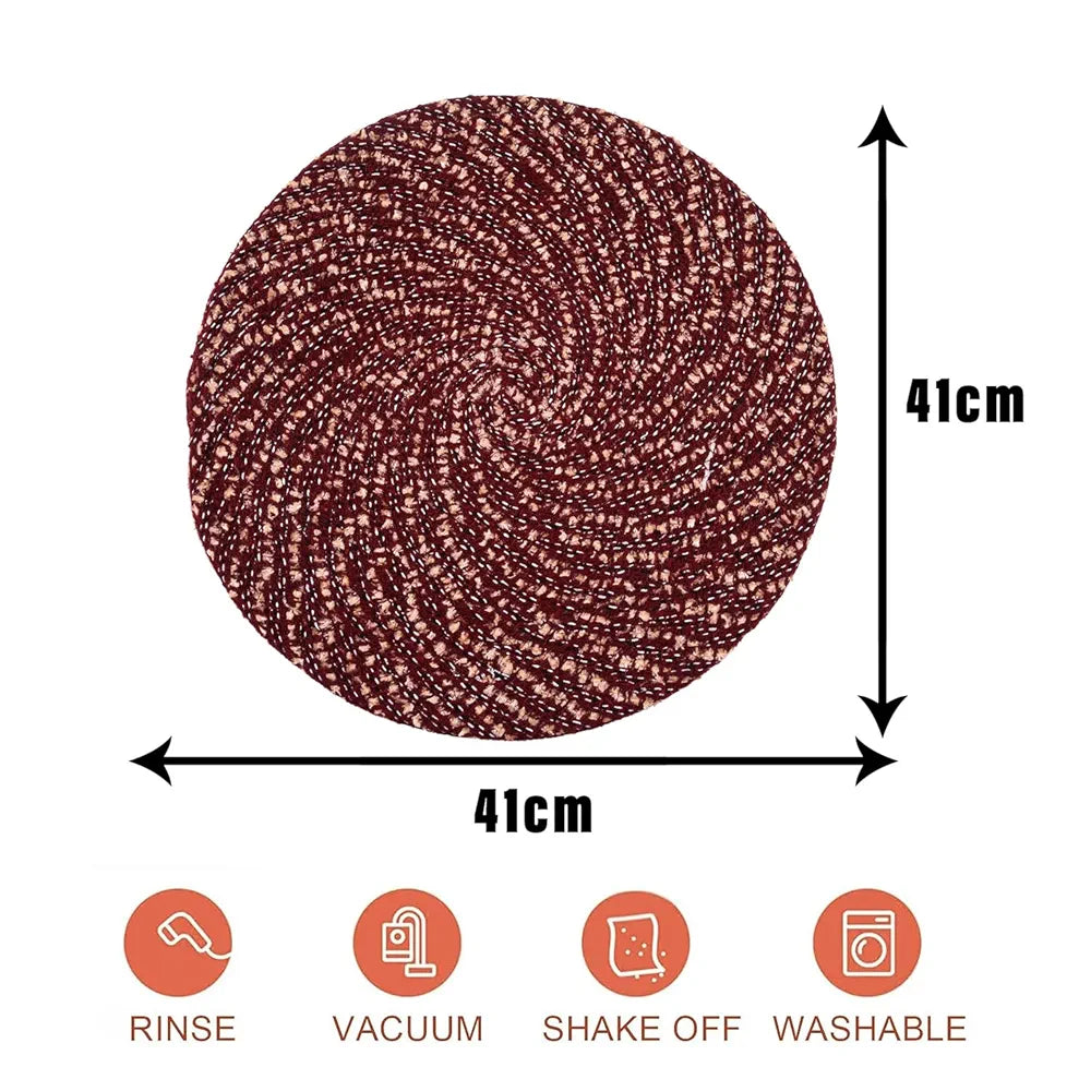 Kuber Industries Round Shape Feather Door Mat Cotton Reversible Small Size Maroon