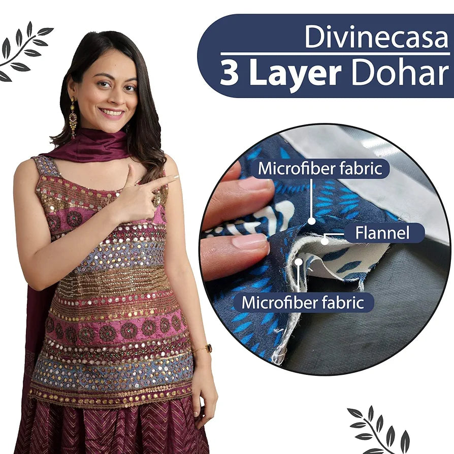 Divine Casa 120 GSM Microfiber Single Kids Dohar Soft & Lightweight Throw Blanket Tree Motif Pattern Colour Navy Blue & White