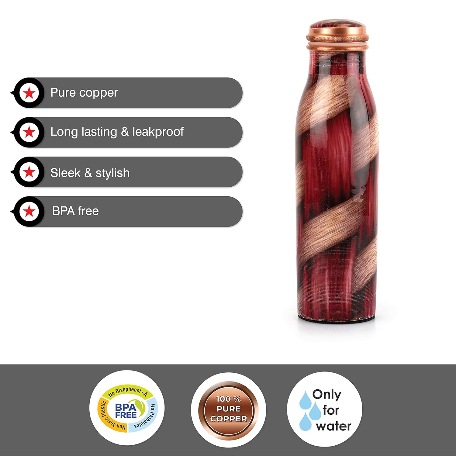 Cello Cop-Pura Good Earth Copper Water Bottle | 1000ml | Weaves