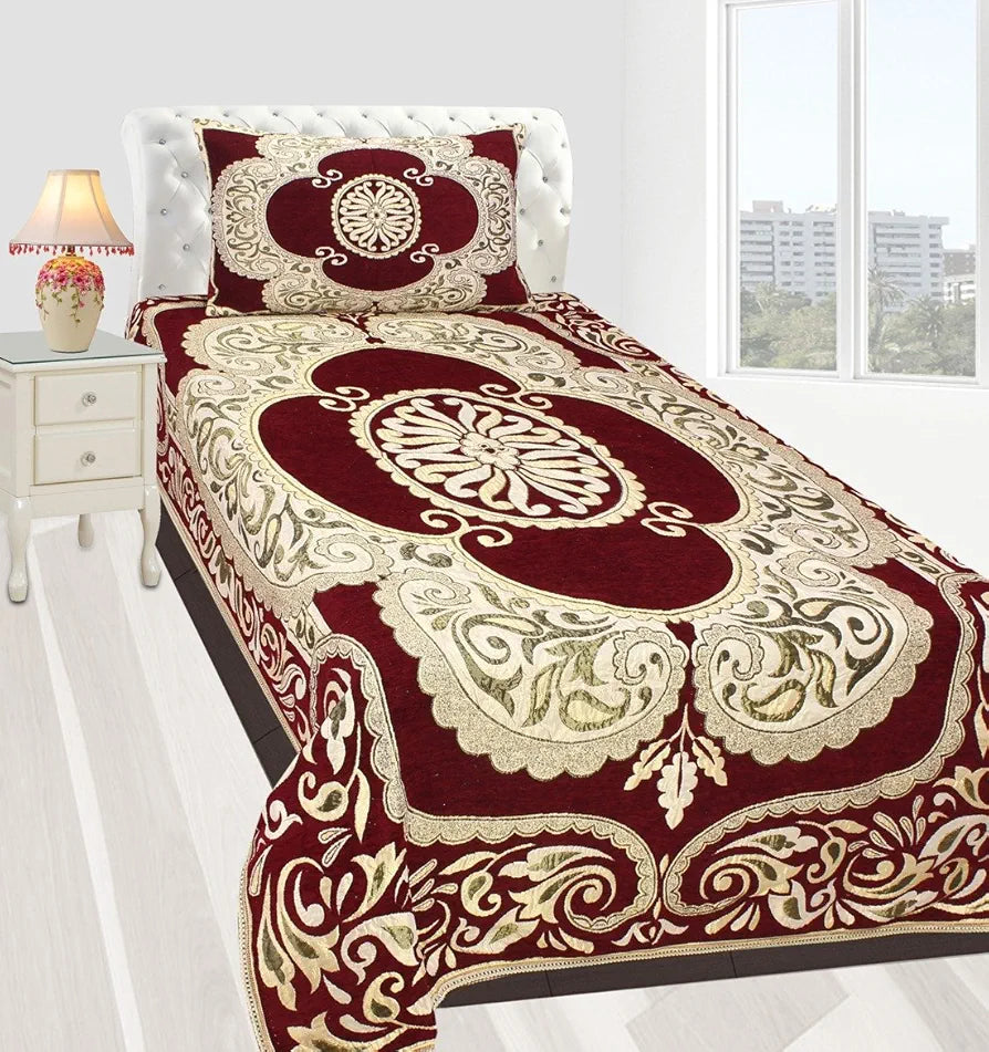 Fresh From Loom Velvet Abstract Design Single Bedsheet Size 58x90 inch Maroon with 1 Pillow Covers Maroon