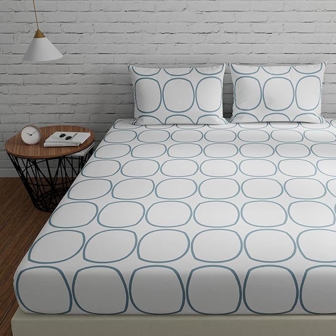 Huesland by Ahmedabad Cotton 144 Tc Cotton Bedsheets for King Size Bed with 2 Pillow Covers | White