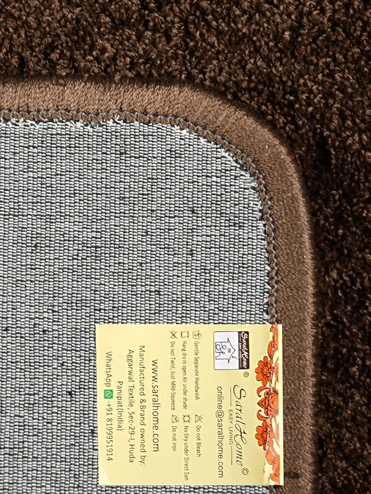 Saral Home Neo Shaggy Yarn Anti-Skid Bath Mats Colour Brown