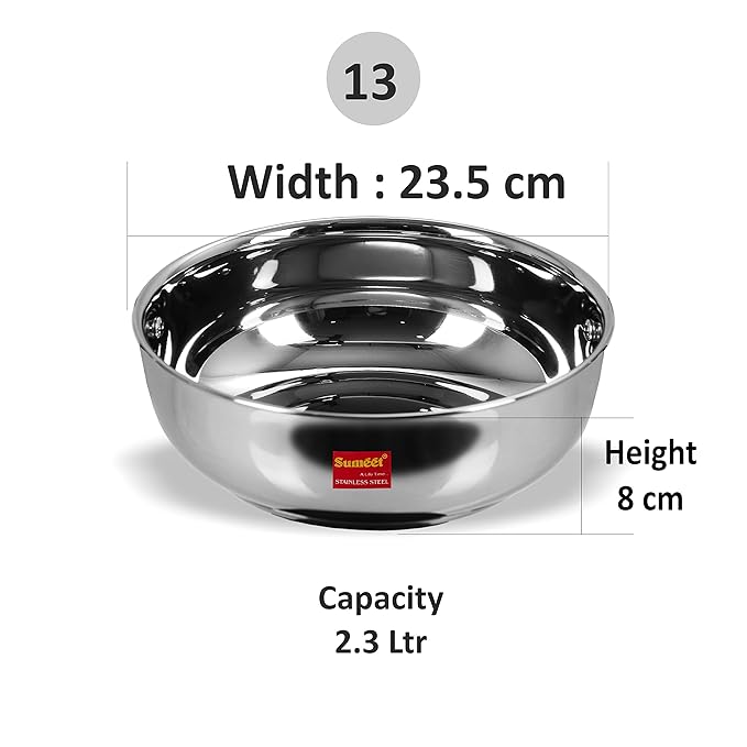 Sumeet Stainless Steel Induction Bottom Friendly Tasra Size No.13 (2.3 Ltr)