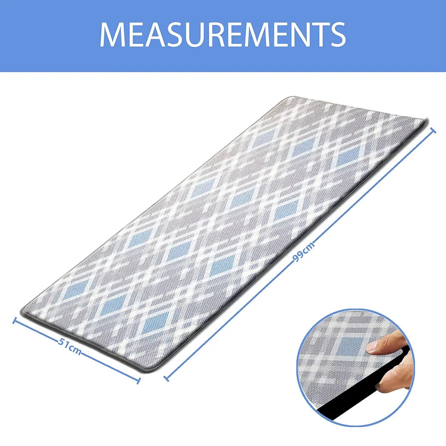 Luxe Home Columbo Anti-Fatigue Kitchen Mat Non-Slip Cushioned Comfort Mat Blue Plaid Pattern Standing Desk Mat Colour Check