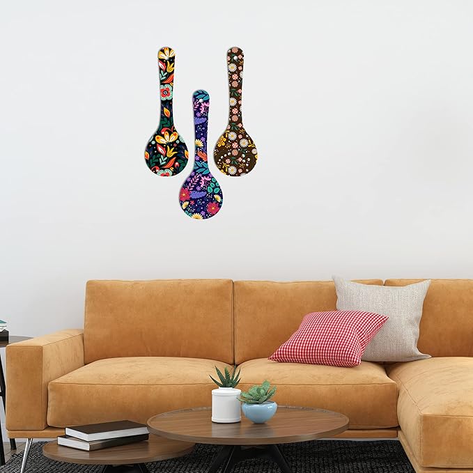 Artvibes Madhubani Art Wooden Wall Hanger for Home | Home Decor Hanging Items | Set of 3