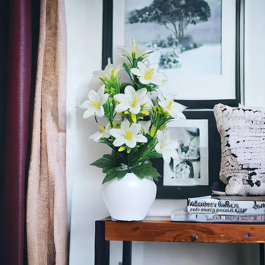 Artificial Plants for Home Decor Showcase Plants Flowers with Pot Fake Plant White