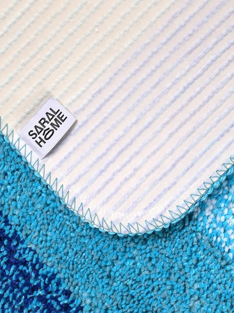 Saral Home Easy Living Microfiber Striped Rectangle Shaped Anti-skid Bath Mats Colour Blue (Pack Of 2)