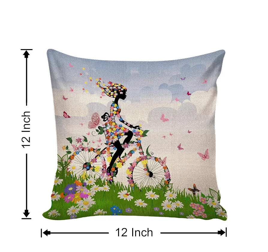 Aerohaven Trendy Designer Girl with Butterfly Hair Print Pillow Covers Pack of 5