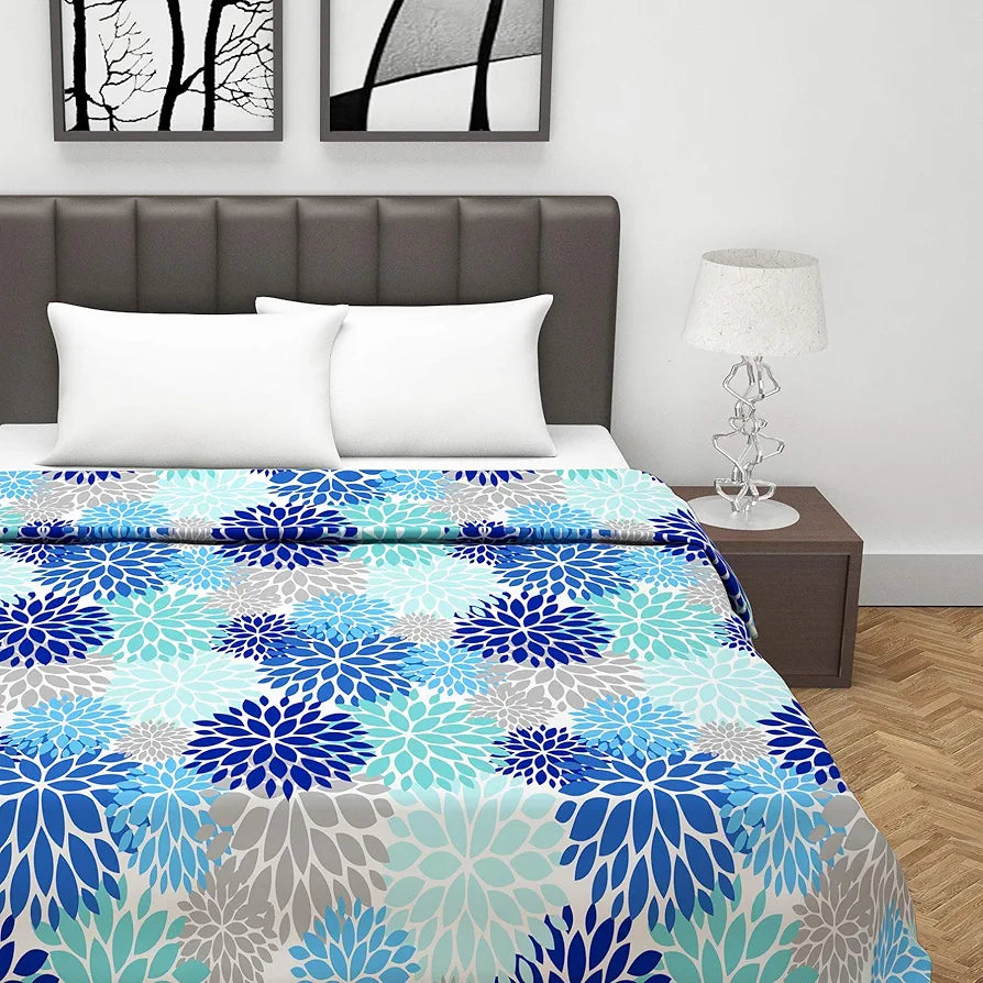 Divine Casa 120 GSM Cloudy Super Soft Brushed Cotton 2 Layer Breathable Double Dohar AC Blanket TC - 120 Colour Blue and Green