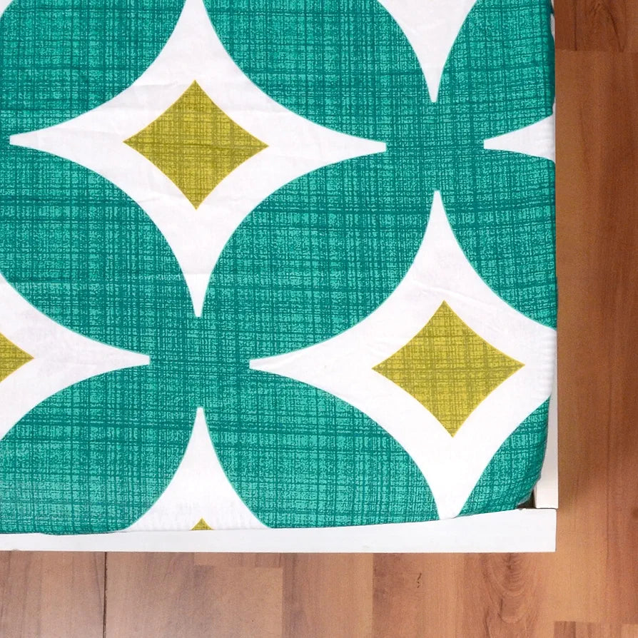 Divine Casa 144 TC Cotton All Around Elastic Fitted Abstract Queen Size Double Bed Bedsheet with 2 Pillow Cover Colour Waterfall