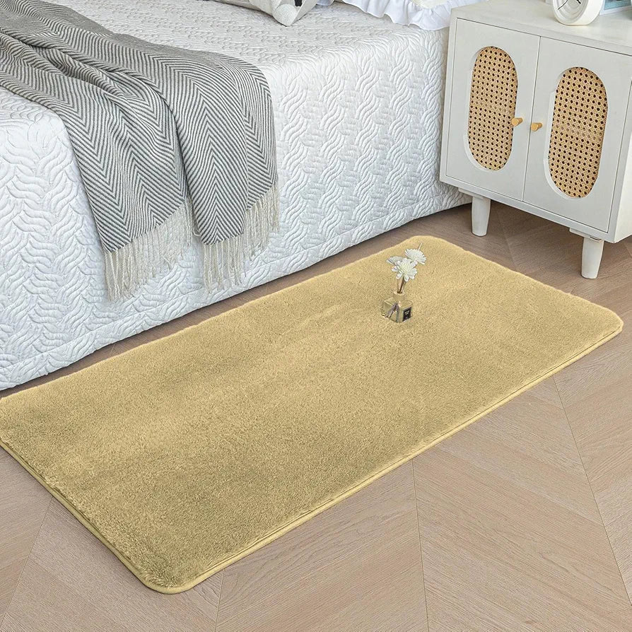 Luxe Home International Ruffle Bath Mat Rabbit Fur 1000 Gsm Bathroom Door Rectangular Foot Mats Rug 60X90 Cm Colour Gold