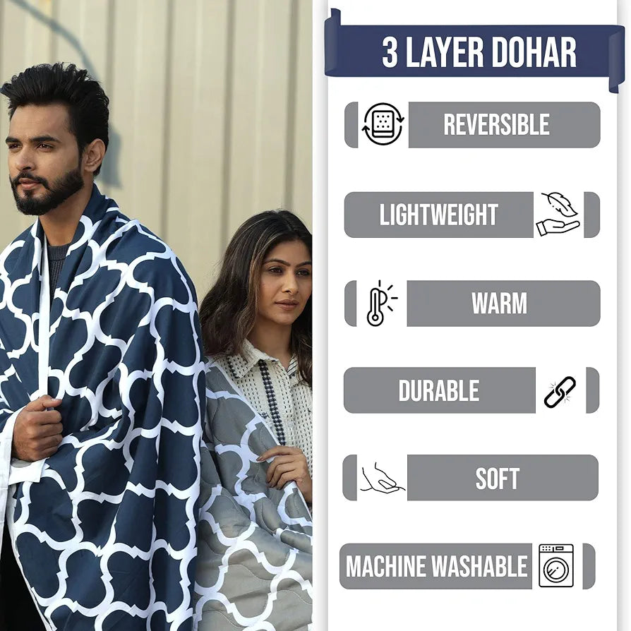 Divine Casa 120 GSM Summer Quilt Brushed Microfibre 3 Layer Breathable Double Bed Dohar AC Blanket Lightweight Warm Rajai Throws for Bed TC - 120 Colour Blue Heaven
