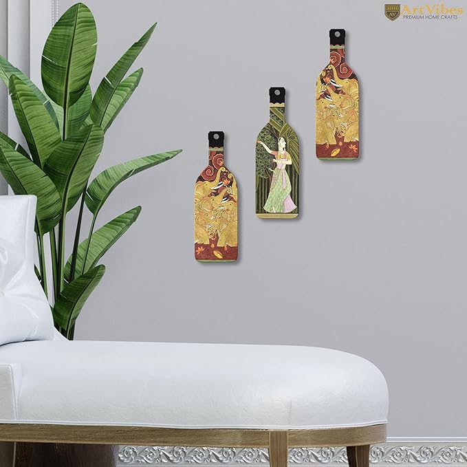 Artvibes Indian Folk Art Wooden Wall Hanging for Home Decor | Set of 3