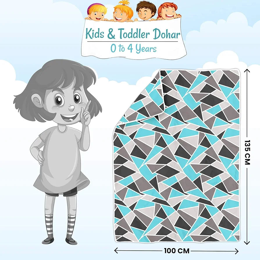 Divine Casa 120 TC 100% Cotton Toddler Baby Blanket Skin-Friendly Swaddle Dohar for 0-4 Years Colour Grey & Blue and Black