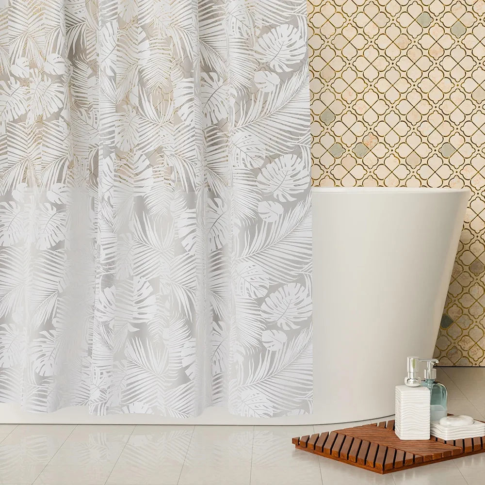 Kuber Industries Shower Curtain PVC Shower Curtain with Hooks Shower Curtain for Bathroom White