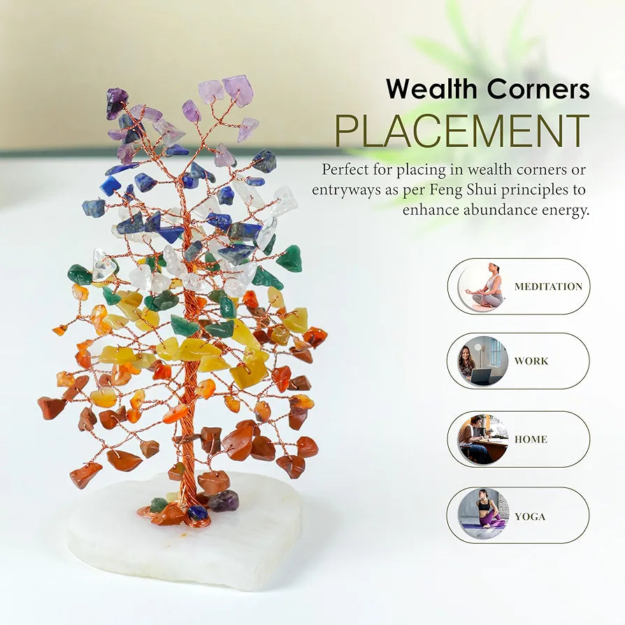 Zaicus Gemstone Bonsai Tree with Healing Crystals 7 Chakra Heart Base Feng Shui 7chakra-QH