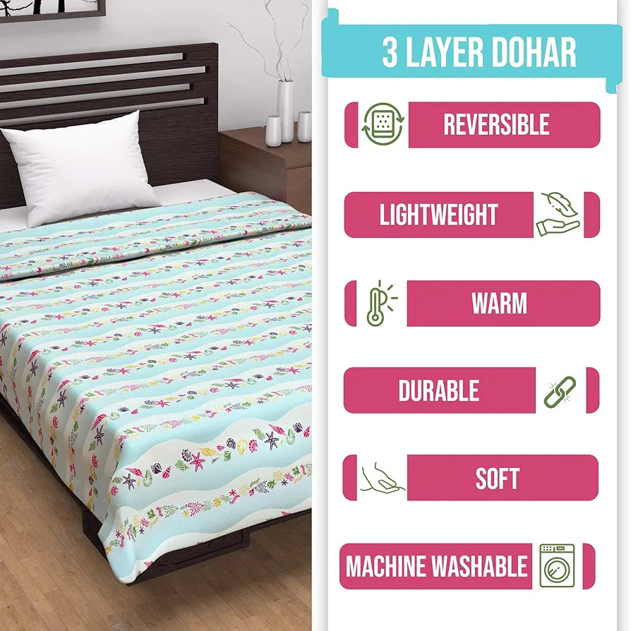 Divine Casa Pure Cotton Printed Single Dohar 120 GSM Soft & Lightweight Throw Blanket Colour Cosmic Sky