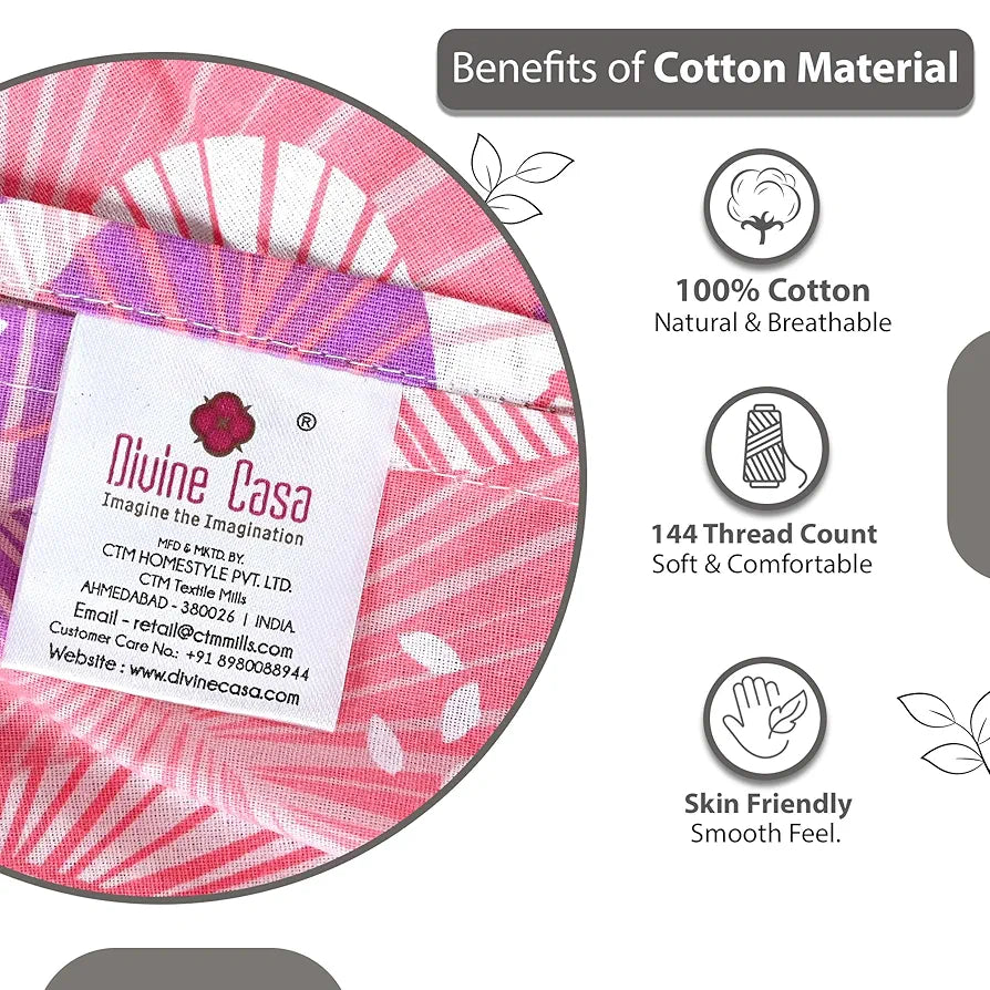 Divine Casa 144 TC Pure Cotton Double Bedsheet with 2 Pillow Covers Floral Paisley Colour Lavender Pink