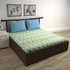 Divine Casa 144 TC 100% Pure Cotton Queen Size Double Bed Bedsheet with 2 Pillow Covers Geo Petals Colour Sky Blue Lemon