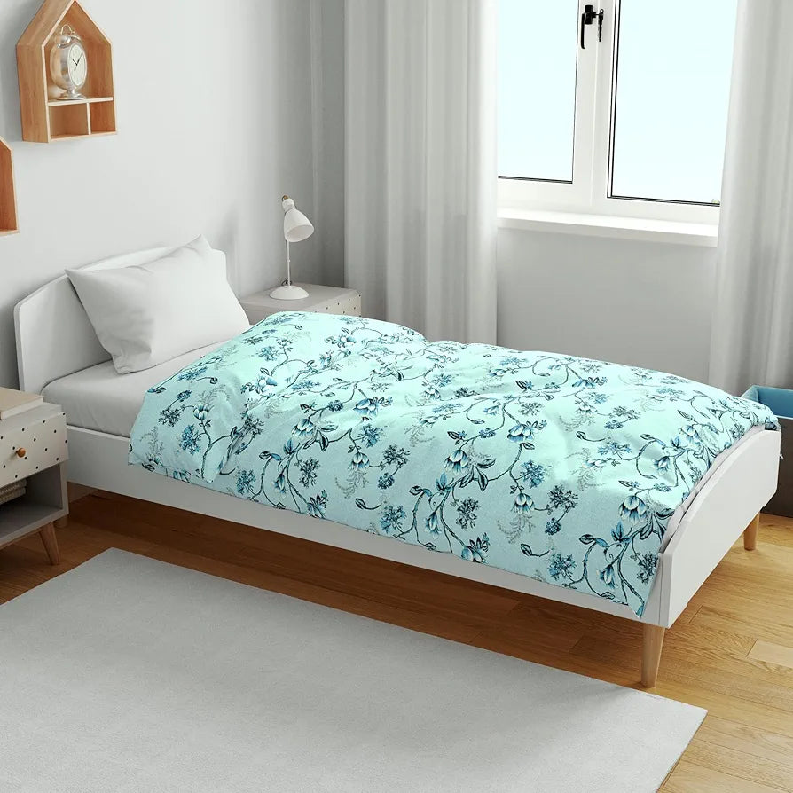 Divine Casa Floret 100% Cotton Single Kids Dohar 120 GSM Soft & Lightweight Throw Blanket Colour Winter Fern