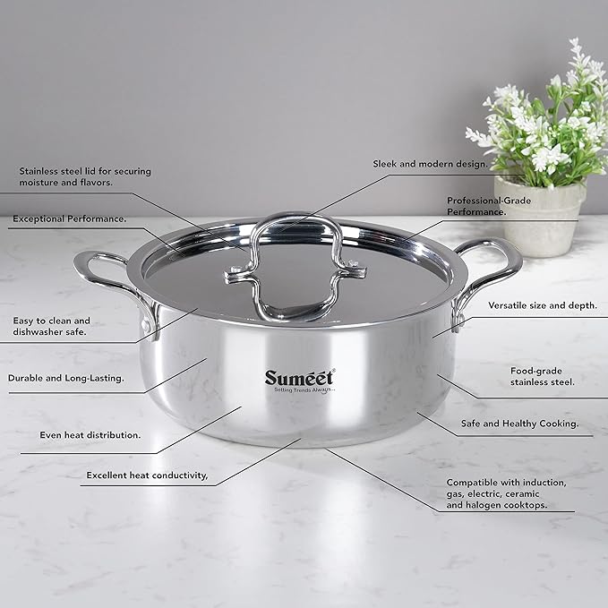 Sumeet Cook Smart TriPly Steel Aluminium Steel 3 Layers Casserole Lid- 3.75Ltr 22Cm Silver