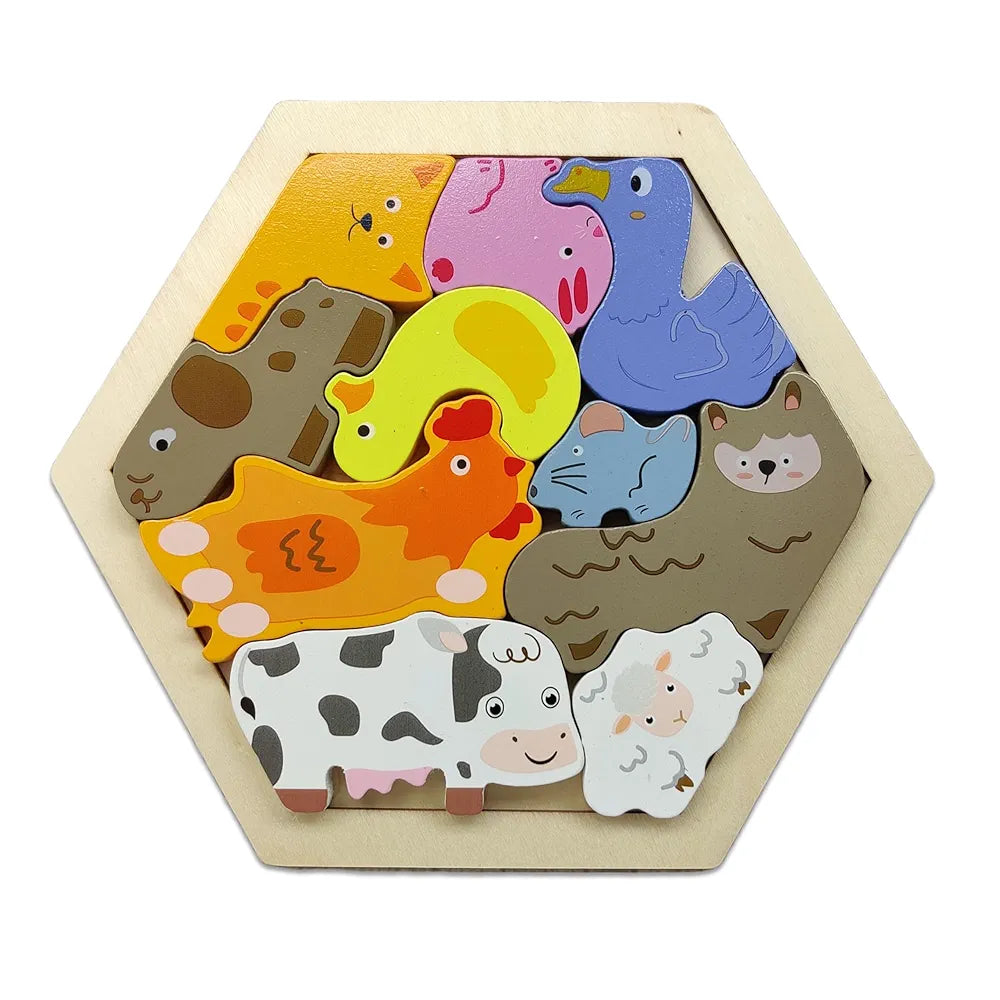 KIDS KINDLY Wooden Stacking & Sorting Puzzle – Farm Animals Theme, Jigsaw Puzzles, Wooden Toys for Kids, Age 3+