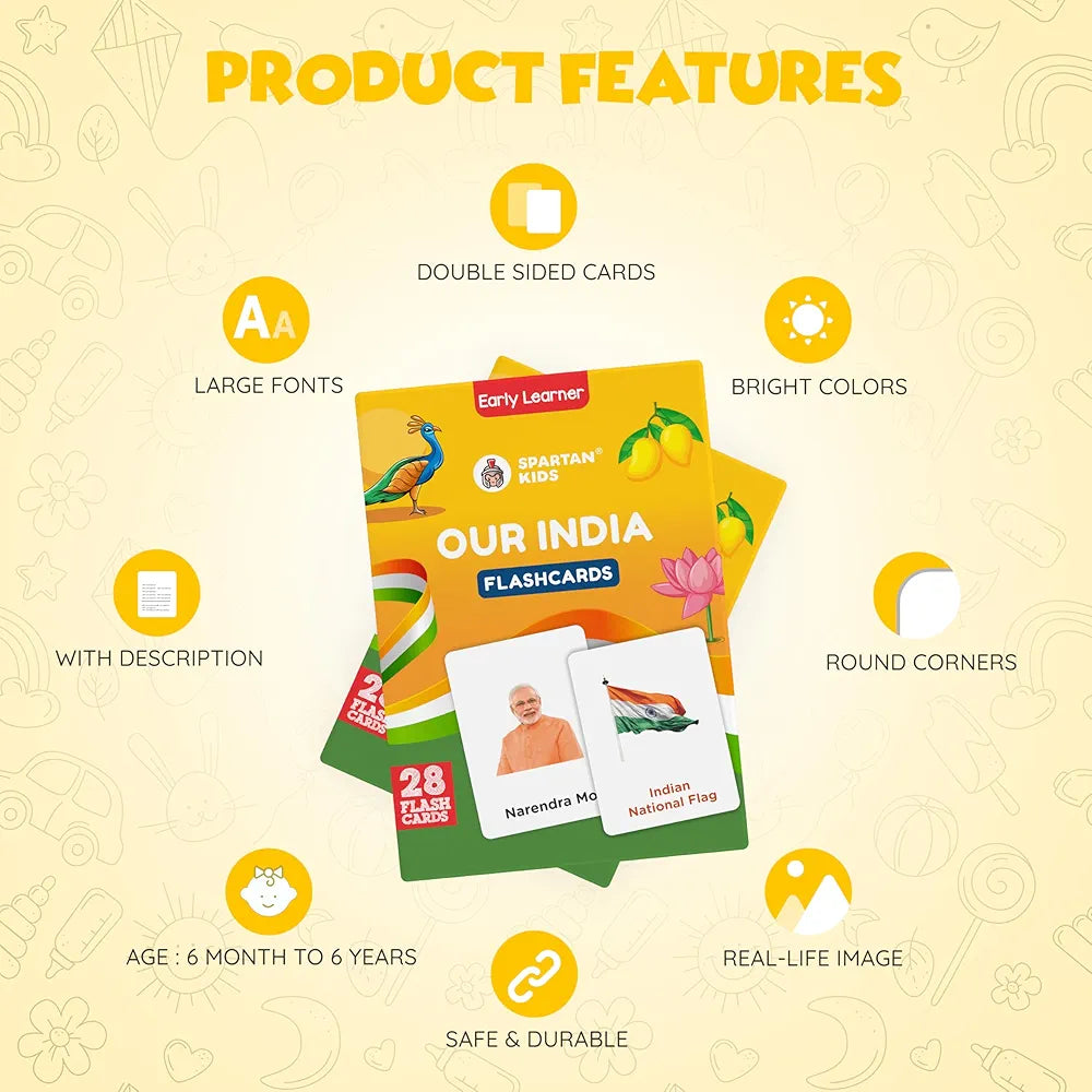SPARTAN KIDS® Our India Flash Cards for Kids | 28 Early Learning Flash Cards Easy & Fun Way of Learning 1 Year to 6 Years Babies