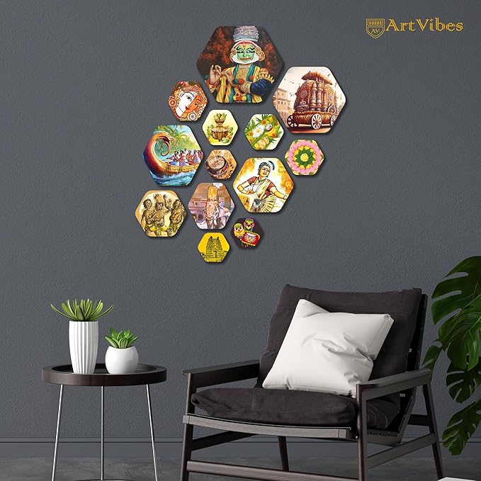 Artvibes Designer Wooden Wall Hanging Decoration for Home | Pack of 13 Pieces