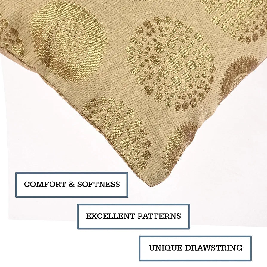 Kuber Industries Cushion Cover Pillow Covers Banarasi Gola Cushion Covers Set of 5 Golden