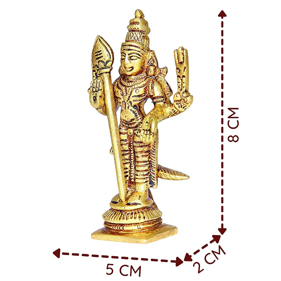 anciently Murugan Idol Brass Mini | Mini Lord Murugan Statue | Karthikeyan Idol | Mini Murugan Silai Brass 8 CM Height Brass Gold Colour 1 Piece, Religious