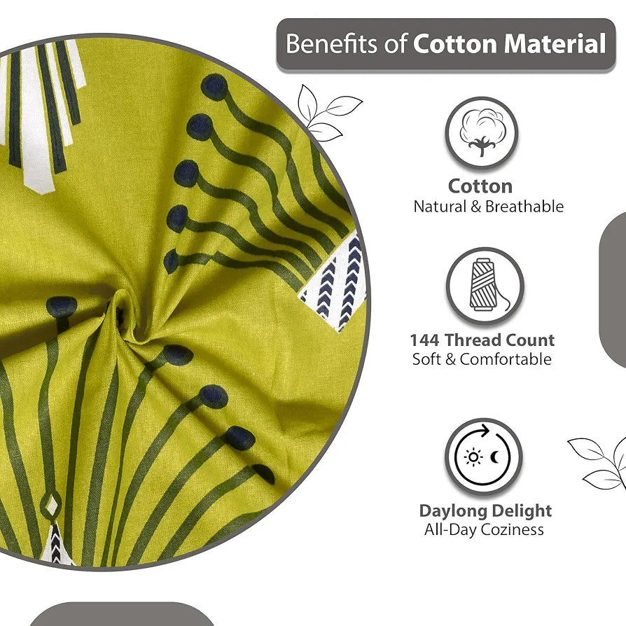 Divine Casa 144 TC 100% Cotton Bedsheet King Size Bed King Size Bedsheet with 2 Pillow Covers Colour Olive Navy