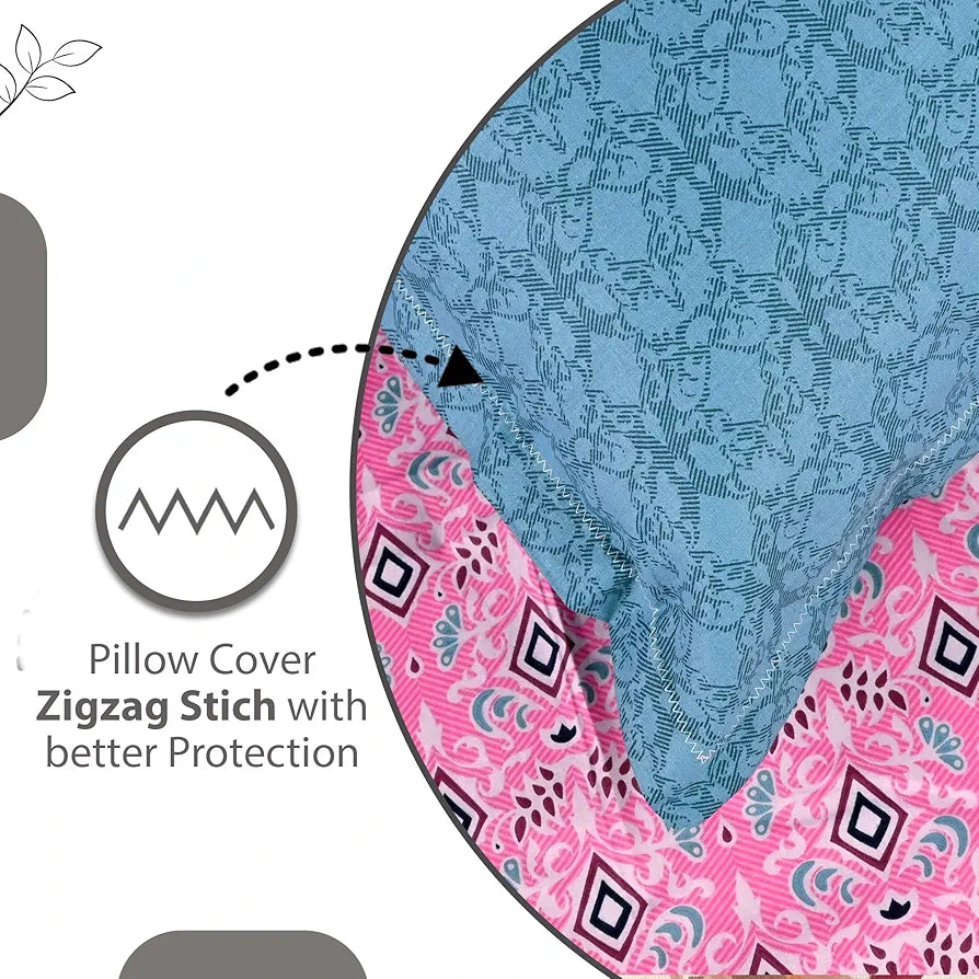 Divine Casa 144 TC 100% Pure Cotton Double Bedsheet with 2 Pillow Covers Geometric Petal Colour Pink Fuchsia