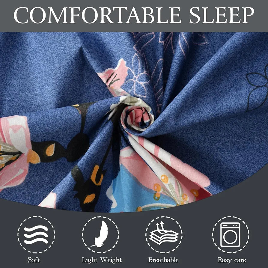 Fresh From Loom Single Size Microfiber Bedsheet Set Rotary Printed Hypoallergenic Wrinkle Free with 1 Pillow Covers Blue 144 TC