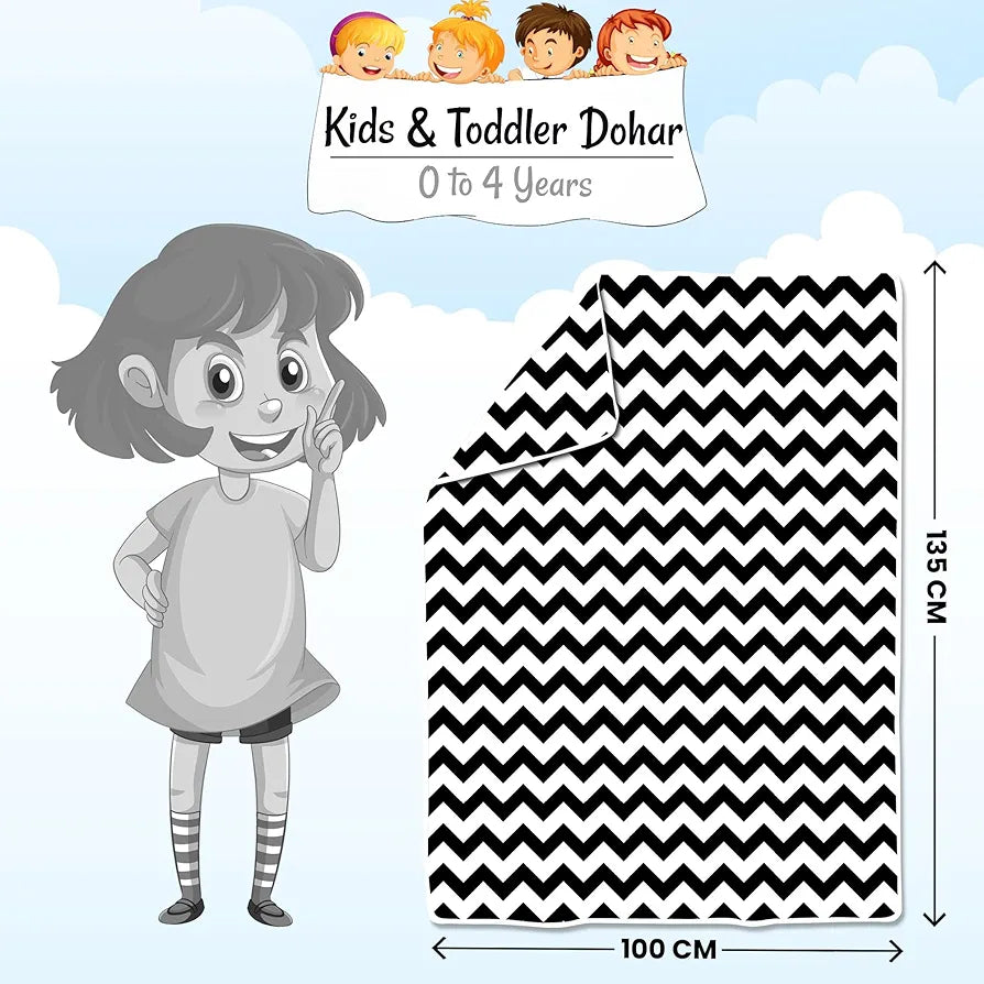 Divine Casa 120 GSM Microfiber Single Kids Dohar Soft & Lightweight Throw Blanket Zig-Zag Pattern Colour Anthracite