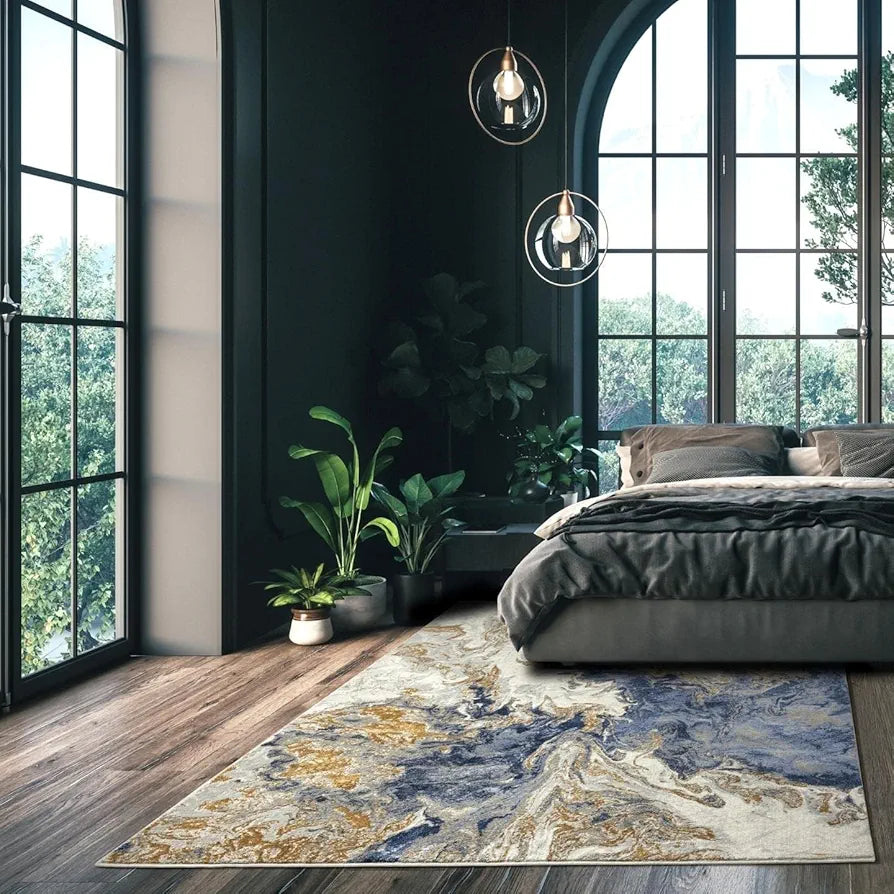 ishro home 3D Jet Multi Printed Carpet Rug Runner and Carpets for Bedroom Colour Marbles 4x6 Feet