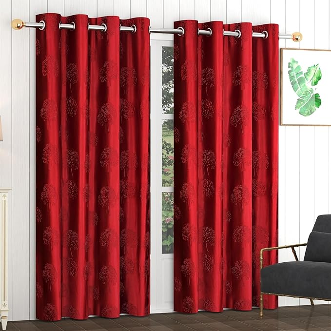 Fresh From Loom Botanical Opaque Window Curtains 6 Feet Long High Tenacity Yarn Polyester Punch Curtains