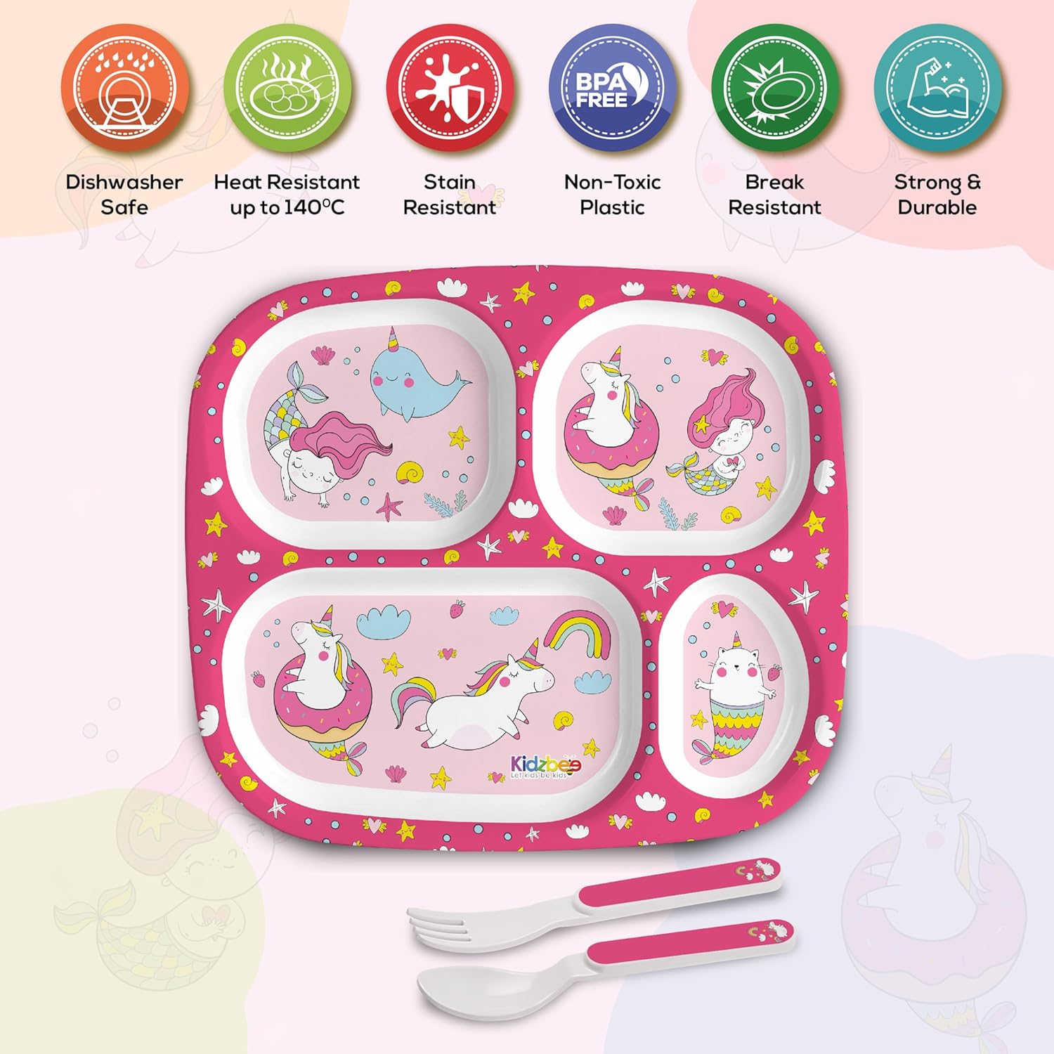 Cello Kidzbee Quadmeal Pink Parade Melamine Meal Set for Kids | Set Of 3