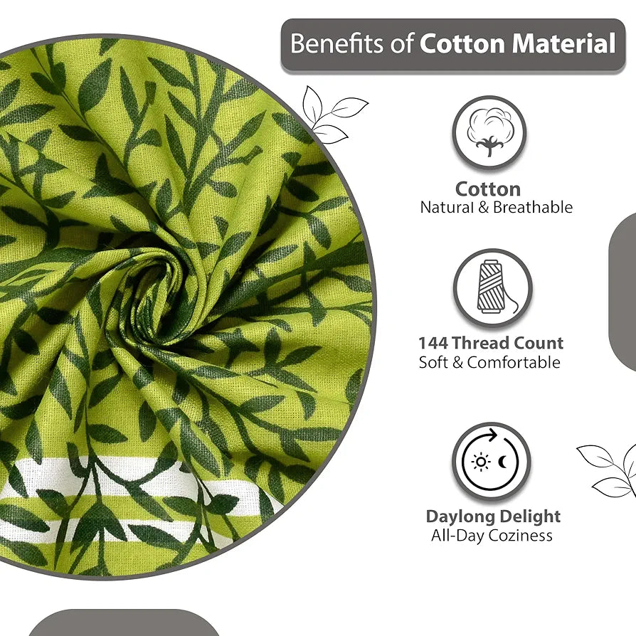 Divine Casa 144 TC 100% Cotton King Bedsheet with 2 Pillow Covers Floral Pattern Colour Tree Green