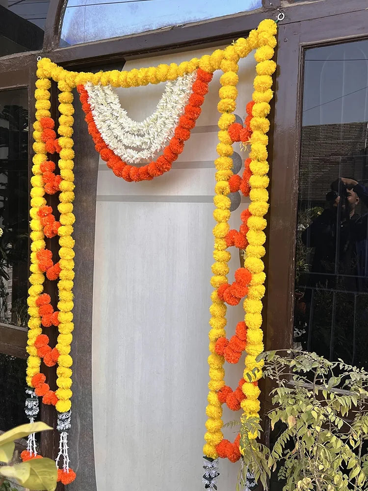 Artificial Marigold Bandhanwar with Gajra & Tuberose Strings 40 Inch Yellow Mango Flower Toran Gajra Marigold Tuberose Strings Bandanwar