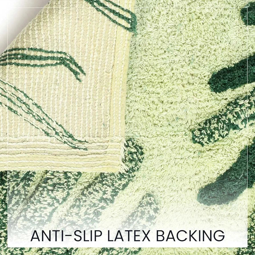 Sashaa World Cotton Leaf Patterned Bathmat Soft Absorbent & Cozy Colour Green