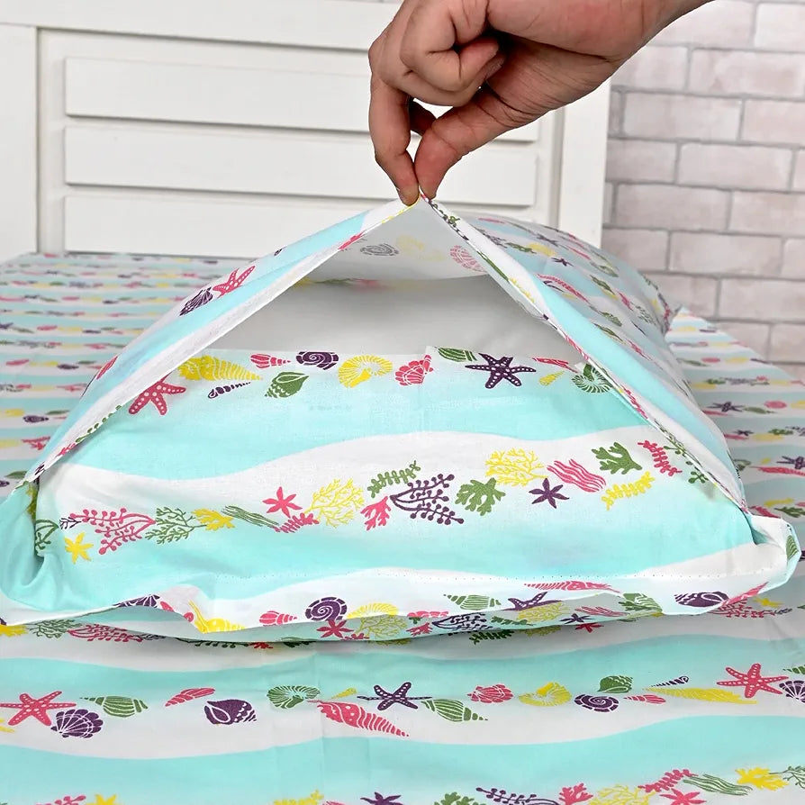 Divine Casa 144 TC Pure Cotton Single Bedsheet with 1 Pillow Cover Abstract Pattern Colour Cosmic Sky