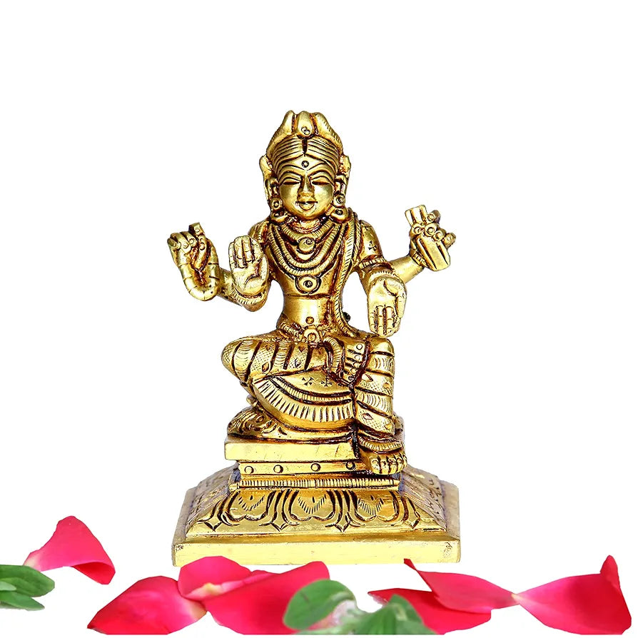anciently Balambika Idol Brass Small | Premium Finish Balambigai Statue Square Base | Small Bala Tripura Sundari Idol, 9cm Height, Gold Colour