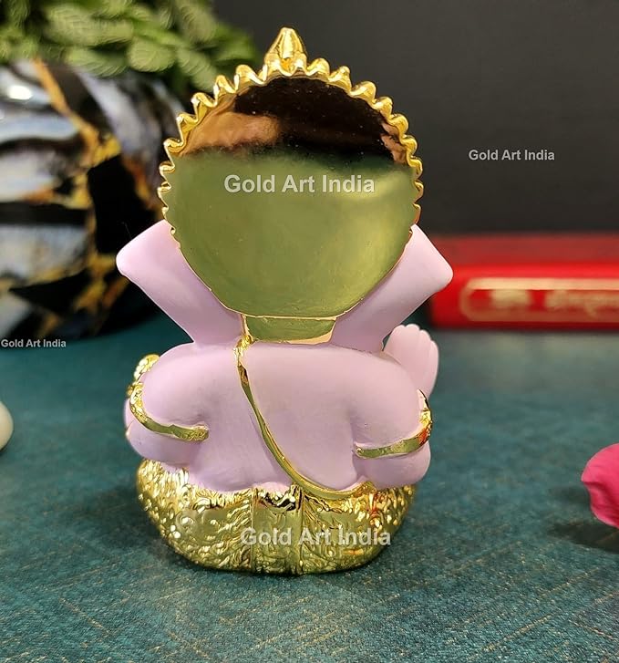 Gold Art India Gold Plated Ganesha with Terracotta Colour Perfect for Car Dashboards (MukutGoldPink)