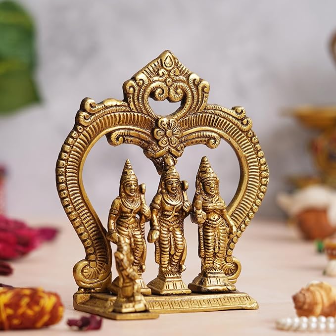 Ecraftindia Golden Lord Ram Darbar Statue Ram Sita Laxman Hanuman Murti Religious Brass Idols