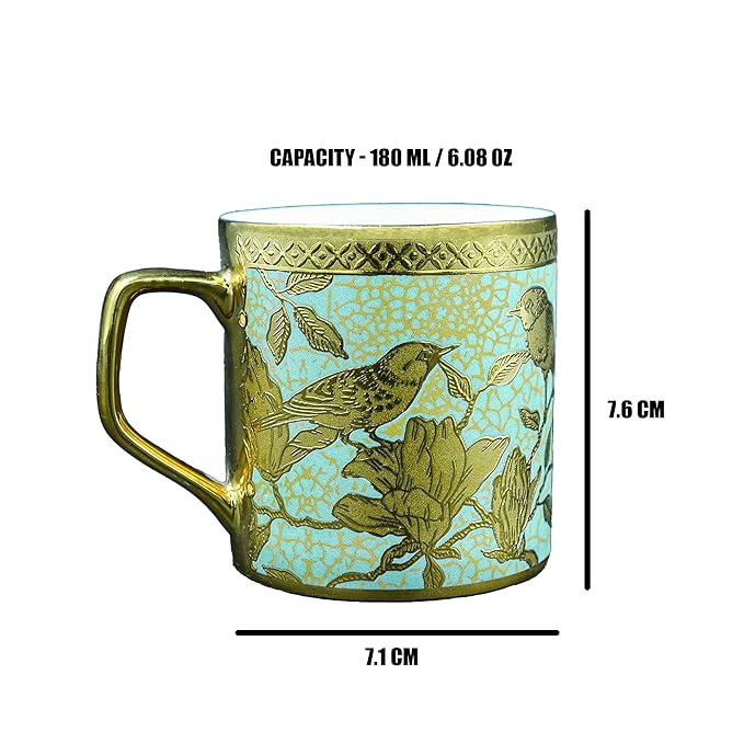 Femora Bone China Gloden Tea Cup | Weaver Love Green | 160 Ml