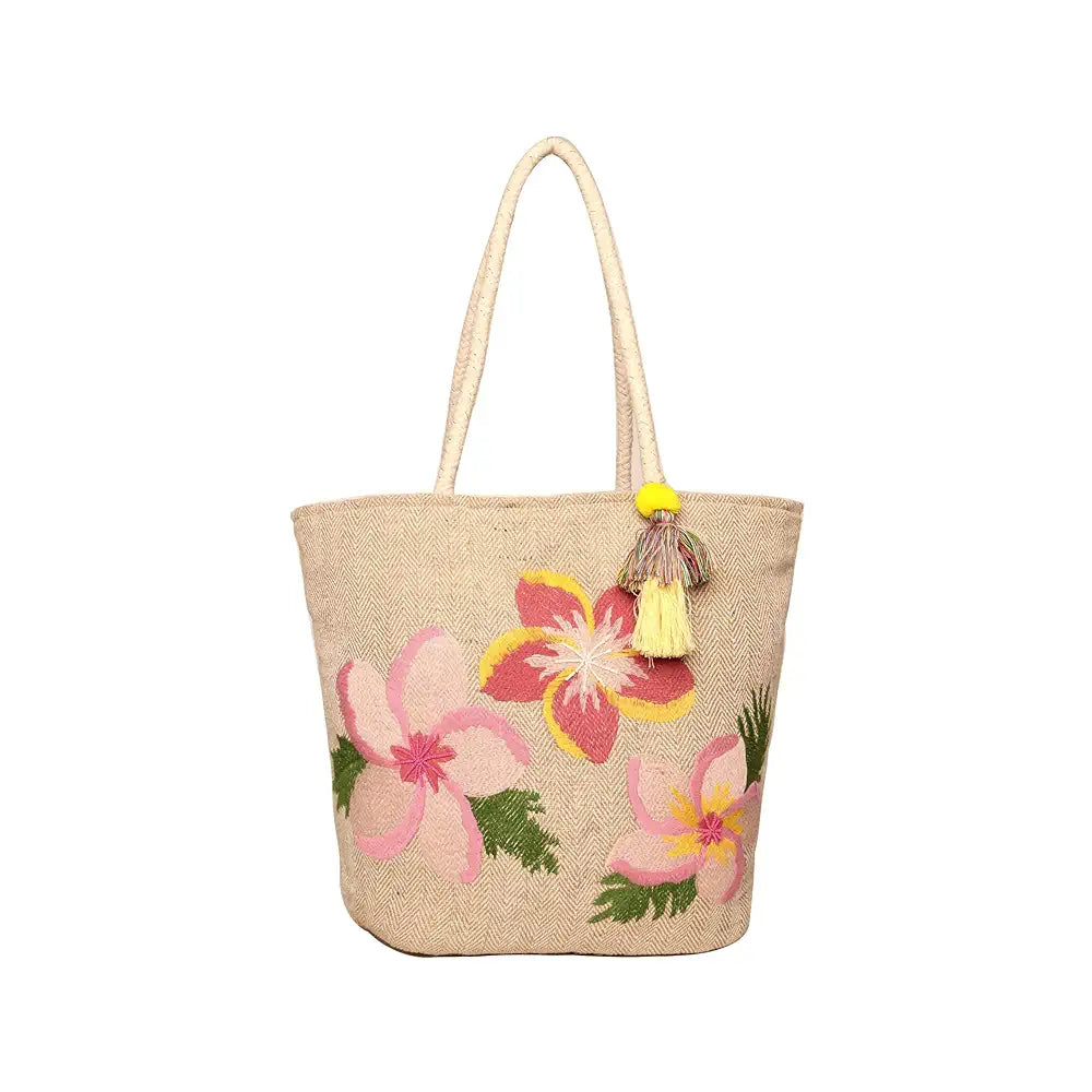Astrid Embroidered Floral Jute Tote Bag for Women and Girls