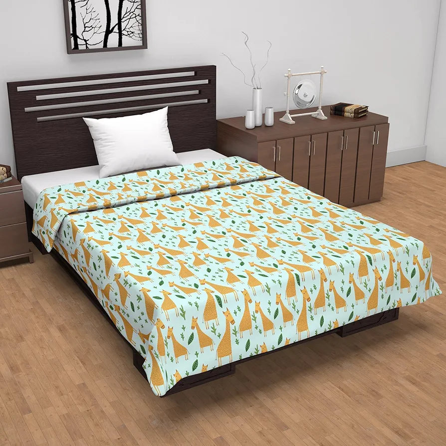 Divine Casa Pure Cotton Printed Single Dohar 120 GSM Soft & Lightweight Throw Blanket Colour Water Blue