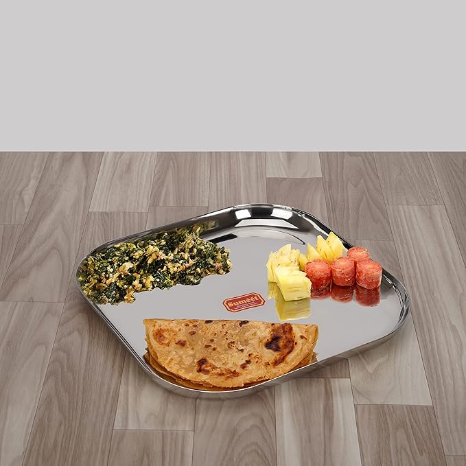 Sumeet Stainless Steel Big Square Shape Plate Set of 3pcs 25cm Silver