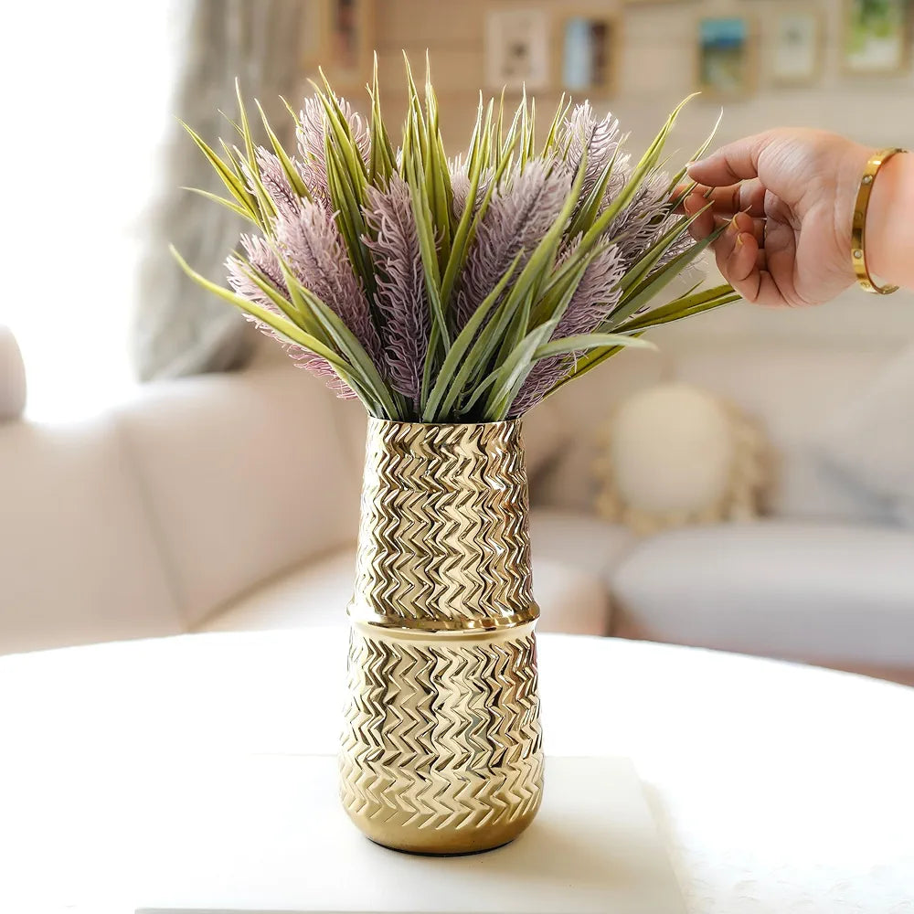 Behoma Arrow Engrave Metal Vase Golden 1 Large Pcs Flowers not Included